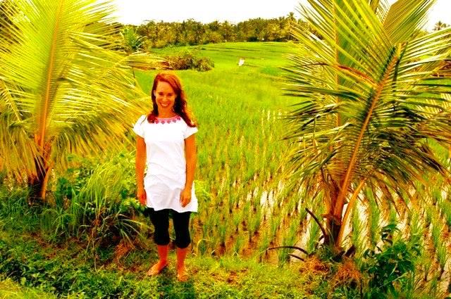 In the rice fields of Ubud, Bali, one of the destinations along her journey.