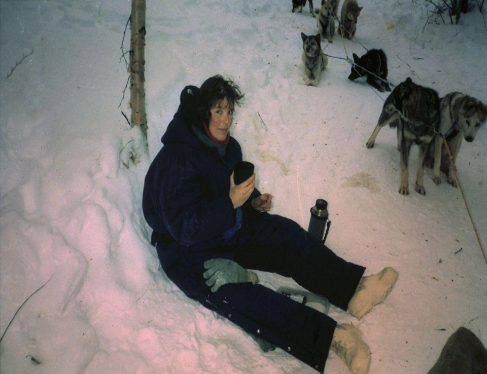 Taking a break while dogsledding.