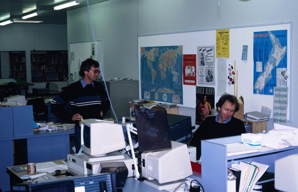 In the office with Tony (on the left).