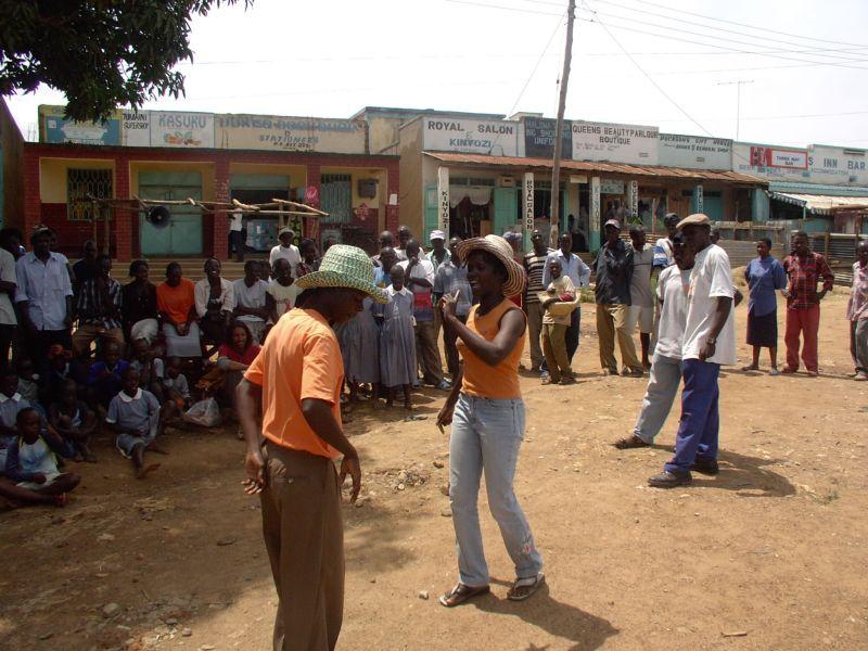 After a day of rehearsals, a piece is performed in the middle of the village.
